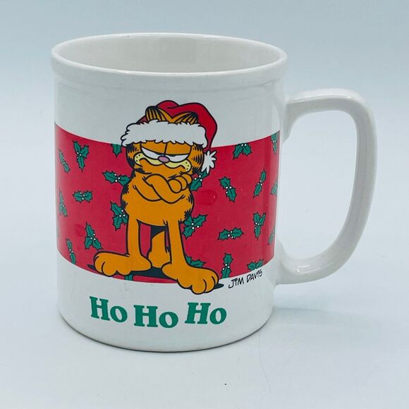 Ho Ho Ho Vintage Garfield Cat in Santa Hat Cocoa Tea Coffee Mug 1978 Korea - Picture 1 of 5
